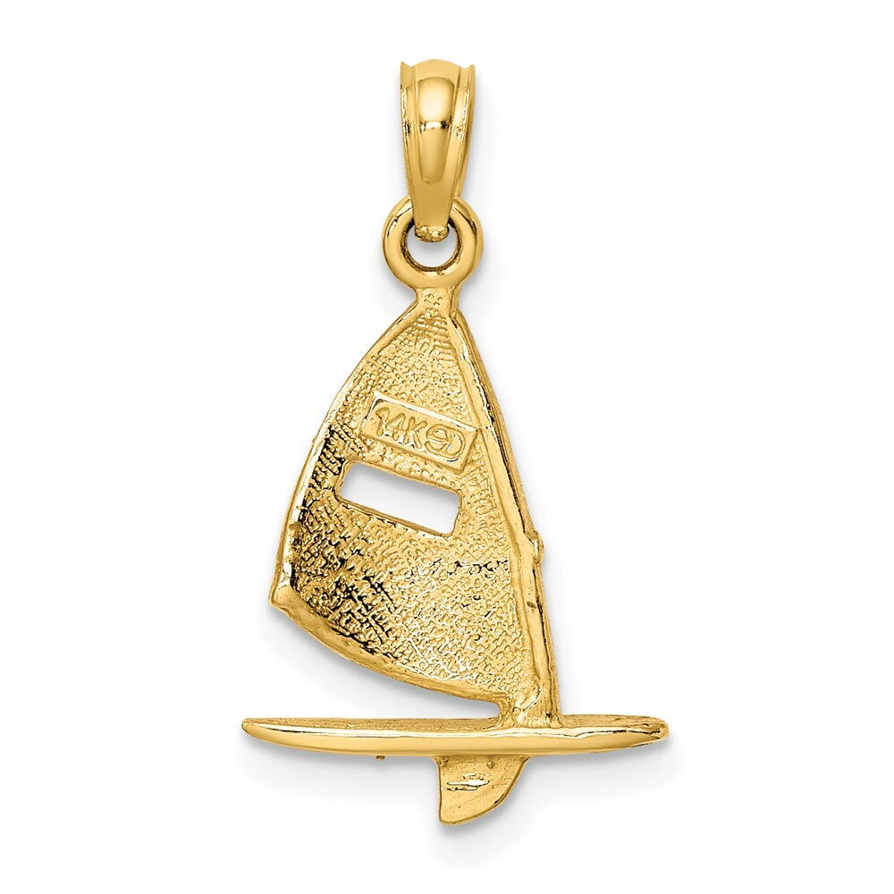 14k Yellow Gold Pink Enameled Windsail Surf Board Charm Pendant for Women