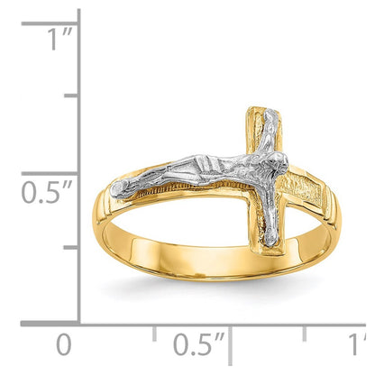 14K Two-Tone Polished Diamond-Cut Mens Crucifix Ring