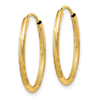 14k Yellow Gold 1.5mm Satin Diamond-cut Endless Hoop Earrings Gift for Women
