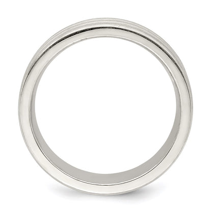 Sterling Silver 6mm Brushed Flat Grooved Fancy Band Ring Size 12.5