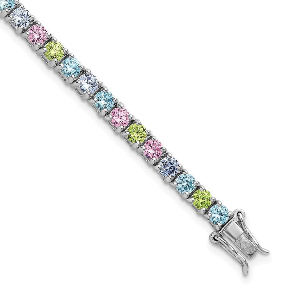 Sterling Silver Pastel Green, Pink, Blue and Purple CZ 7.25" Bracelet