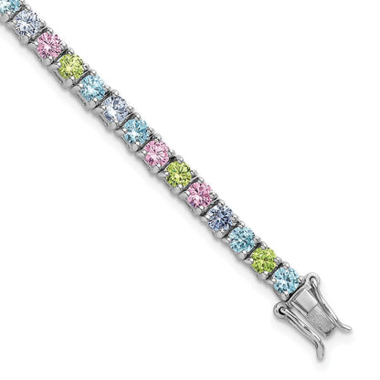 Sterling Silver Pastel Green, Pink, Blue and Purple CZ 7.25" Bracelet