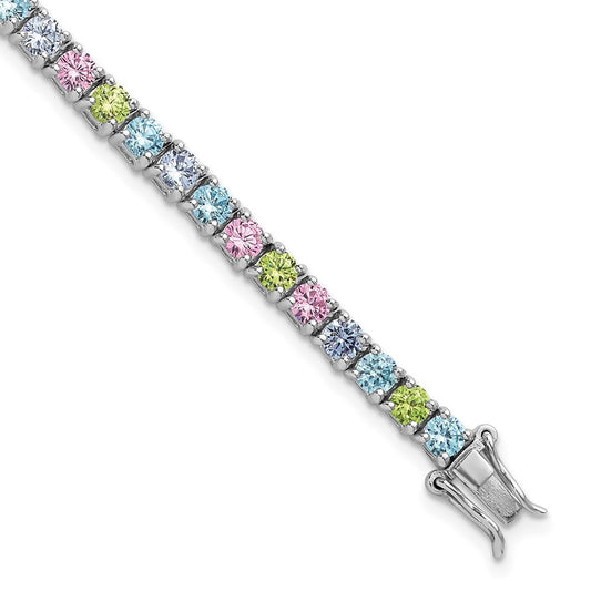 Sterling Silver Pastel Green, Pink, Blue and Purple CZ 7.25" Bracelet