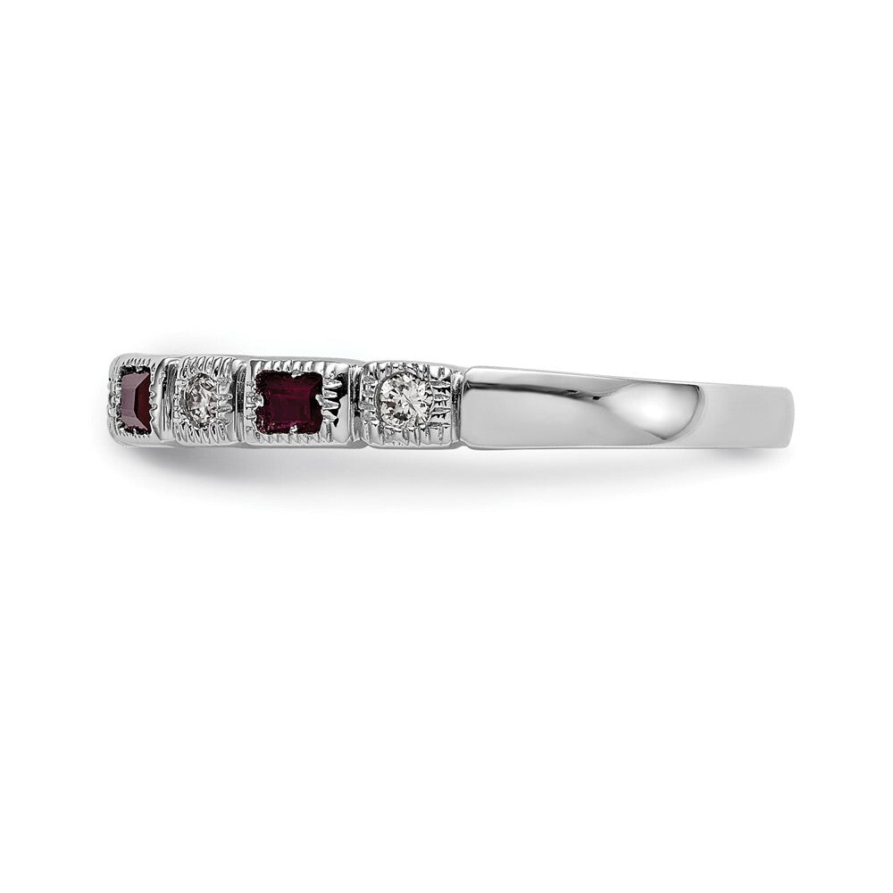 14k White Gold 1/10 carat Diamond and Ruby Complete Band Size 7