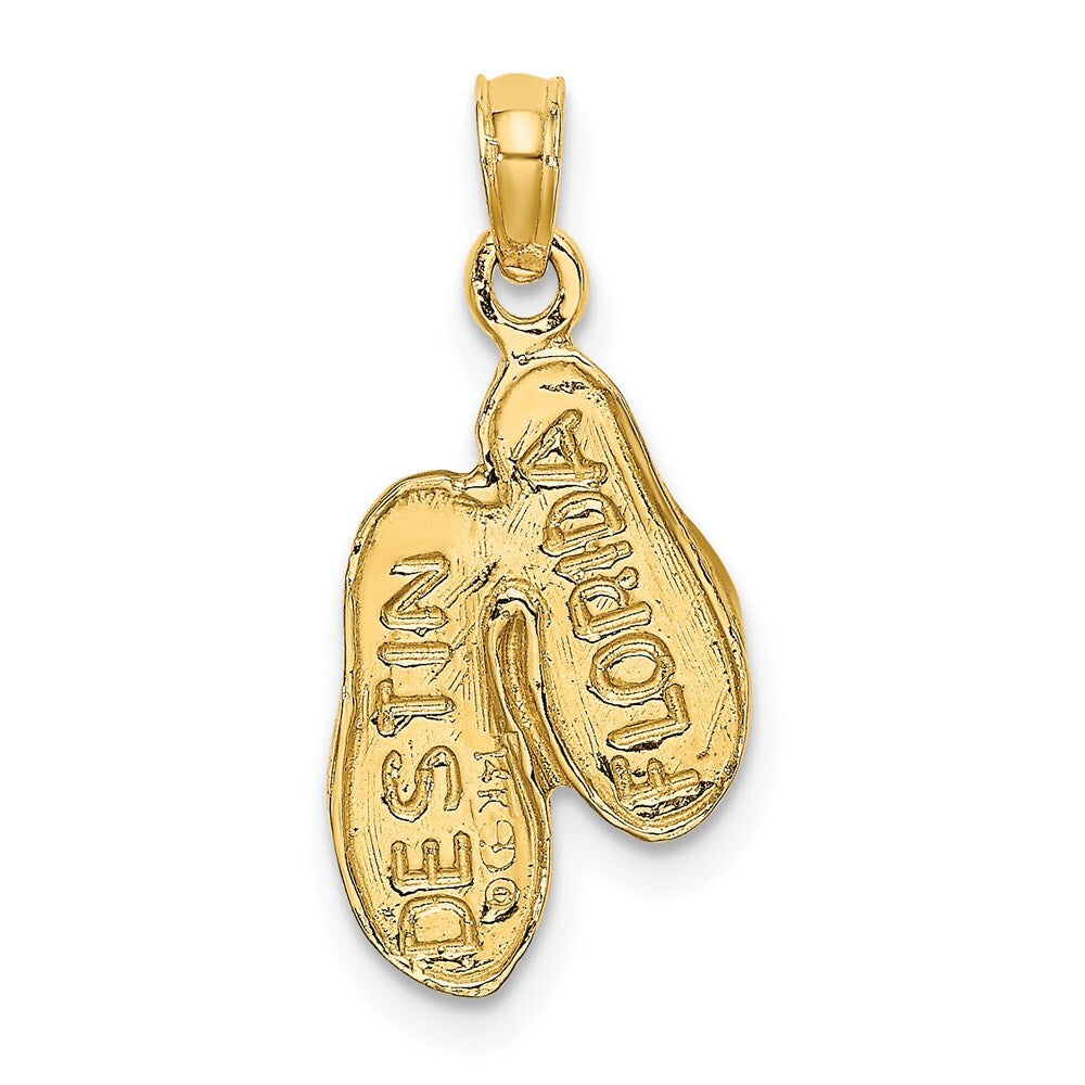14k Yellow Gold 3D DESTIN, FLORIDA Double Flip-Flop Charm Pendant for Women