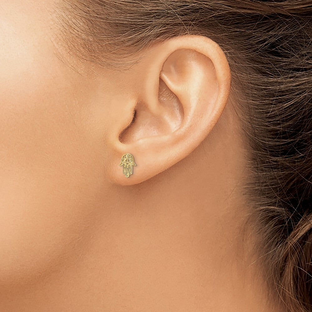 14k Yellow Gold Hamsa Stud Earrings Gift for Women