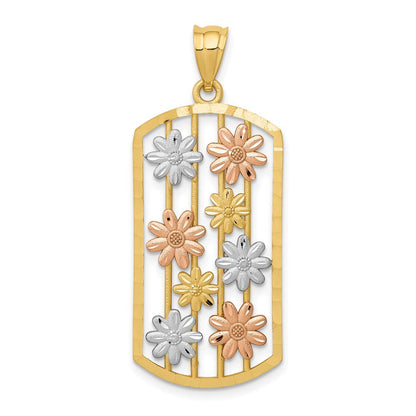 14k Two-tone Gold White Rhodium Framed Daisy Pendant for Women