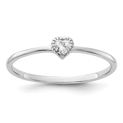 Sterling Silver Rhodium-plated CZ Heart Ring Size 6