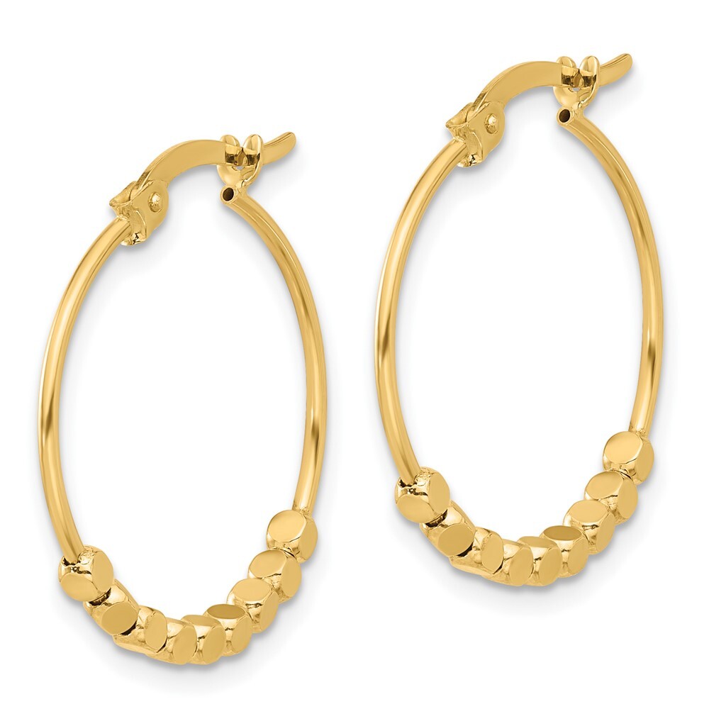 14k Yellow Gold Polished Beads Hoop Earrings Gift for Women