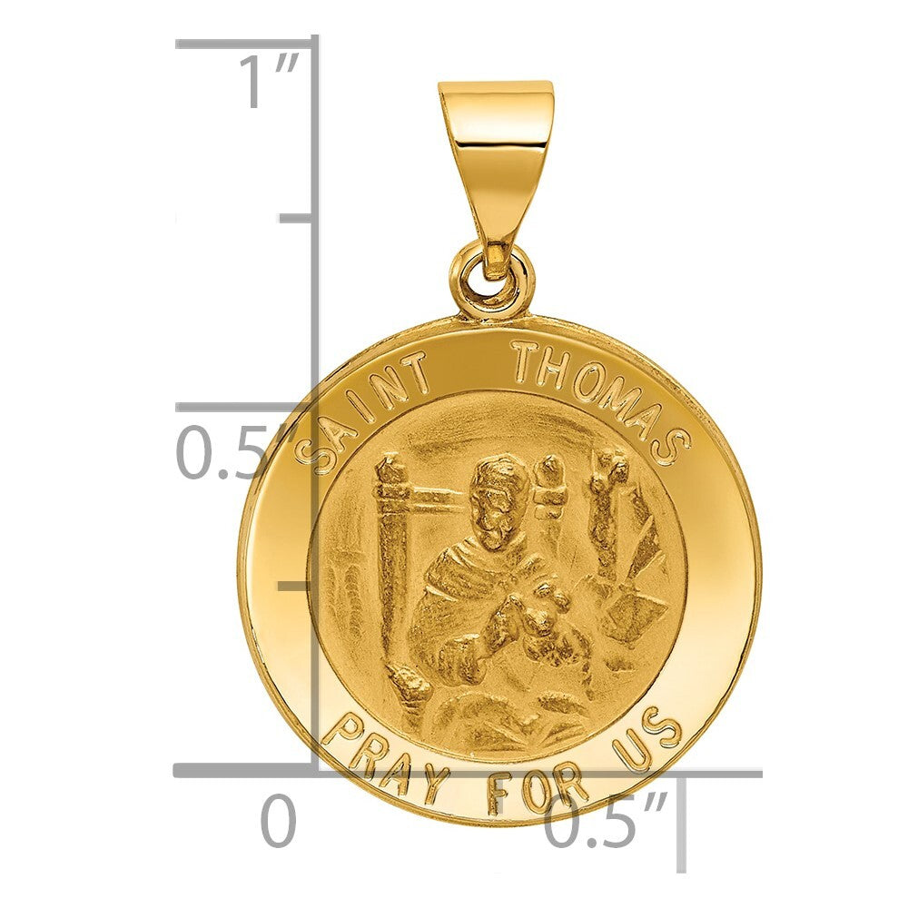 14k Yellow Gold Polished and Satin St Thomas Medal Hollow Pendant for Women