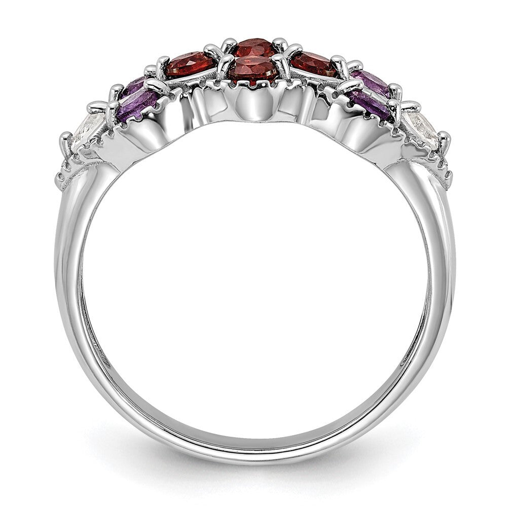 Sterling Silver Rhodium-plated Garnet Amethyst and White Topaz Ring Size 7