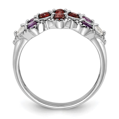 Sterling Silver Rhodium-plated Garnet Amethyst and White Topaz Ring Size 7
