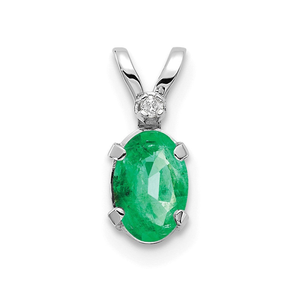 14k White Gold Diamond and Emerald Birthstone Pendant