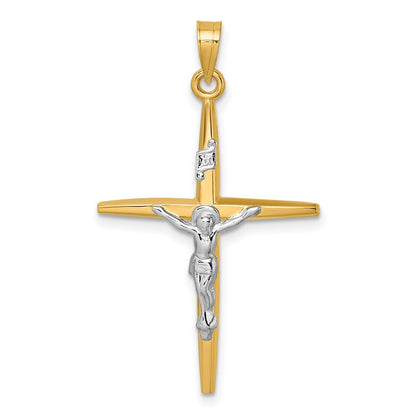 14k Yellow Gold with White Rhodium Polished INRI Crucifix Cross Pendant