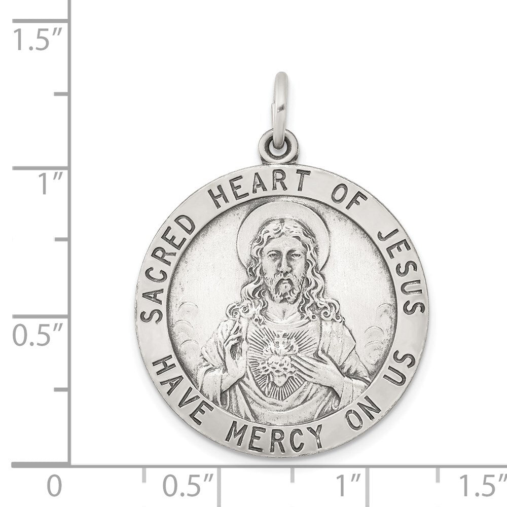 Sterling Silver Antiqued Sacred Heart of Jesus Medal Pendant