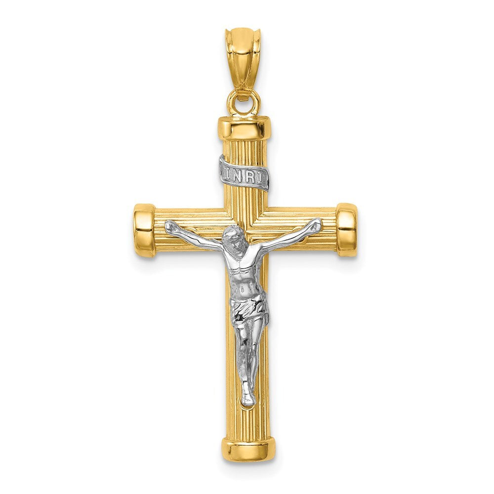 14k Two-tone Gold Inri Crucifix Pendant for Women
