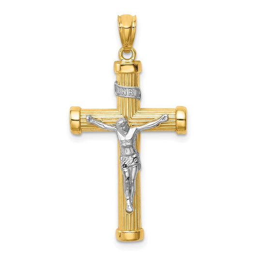 14k Two-tone Gold Inri Crucifix Pendant for Women
