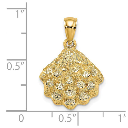 14k Yellow Gold Textured Oyster Shell Charm Pendant for Women