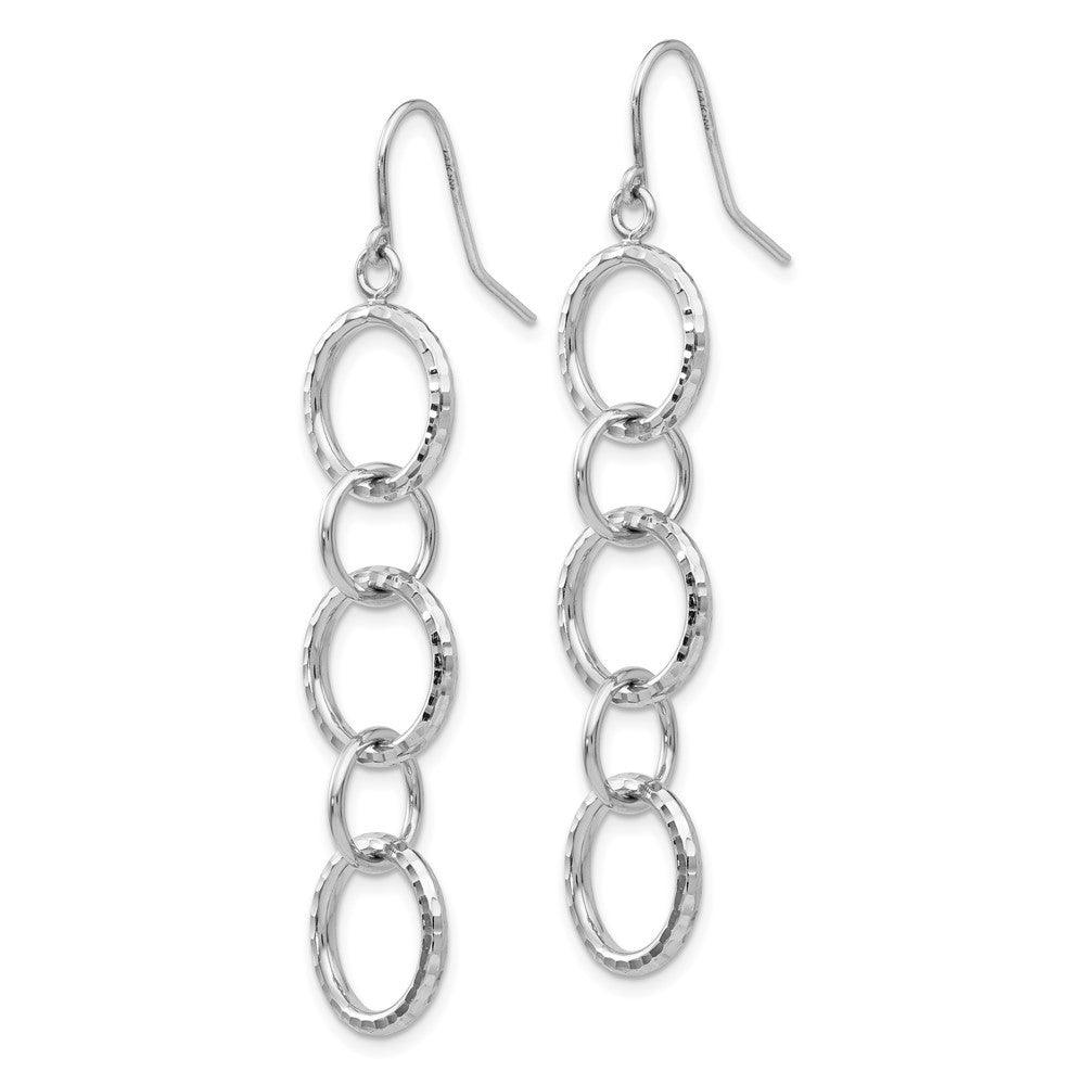 14k White Gold Diamond Cut Circle Dangle Earrings