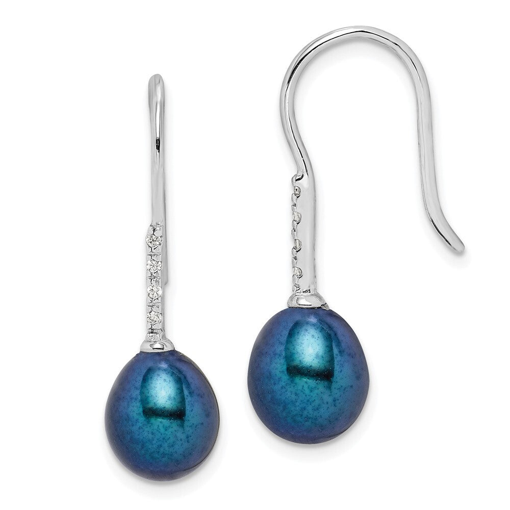 Sterling Silver 7-8mm Teardrop Cultured Pearl & Cubic Zirconia Dangle Earrings