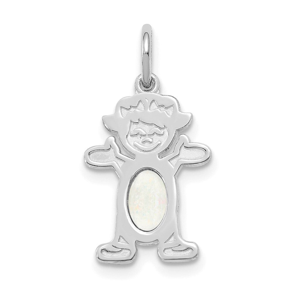 14k White Gold Girl 6x4 Oval Genuine Opal-October Pendant for Women