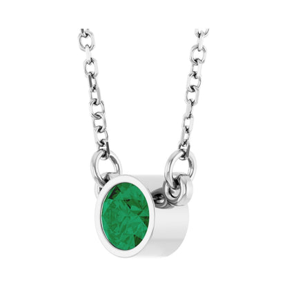 14k White Gold Lab-Grown Emerald Solitaire Pendant Necklace 16"