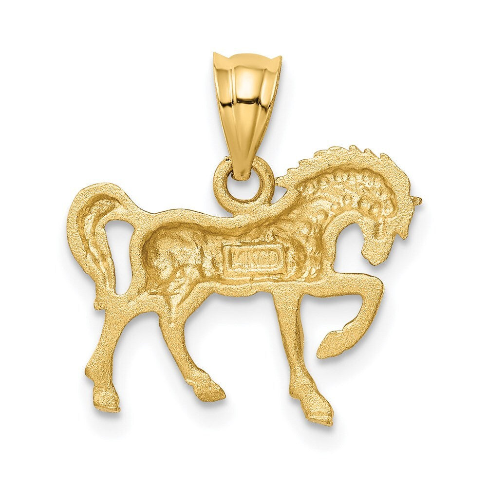 14k Yellow Gold Satin Diamond-cut Horse Pendant for Women