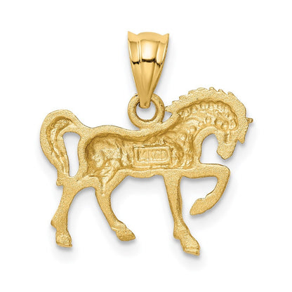 14k Yellow Gold Satin Diamond-cut Horse Pendant for Women