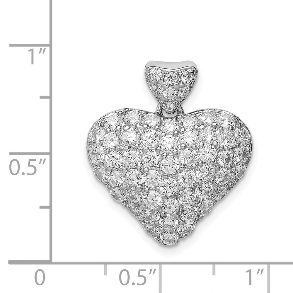 Sterling Silver Rhodium-plated Cubic Zirconia Puffed Heart Pendant