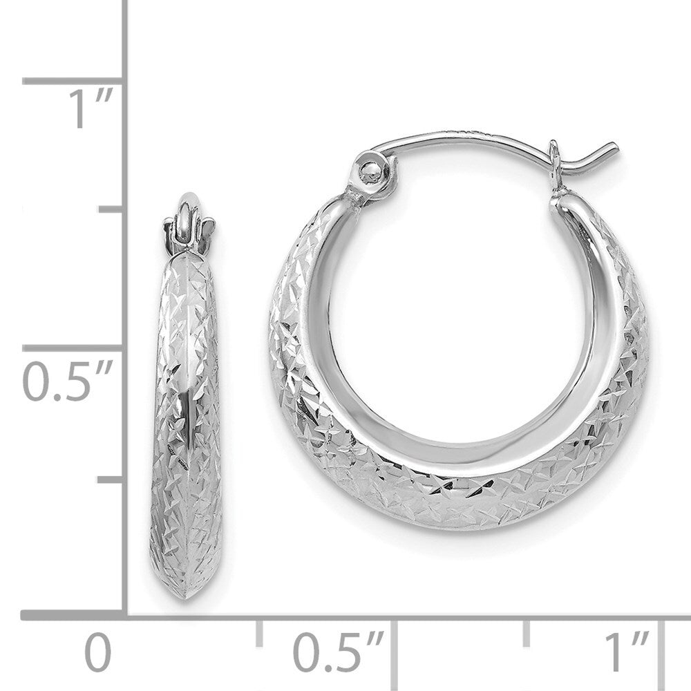 14K White Gold Textured Hollow Hoop Earrings Gift for Women