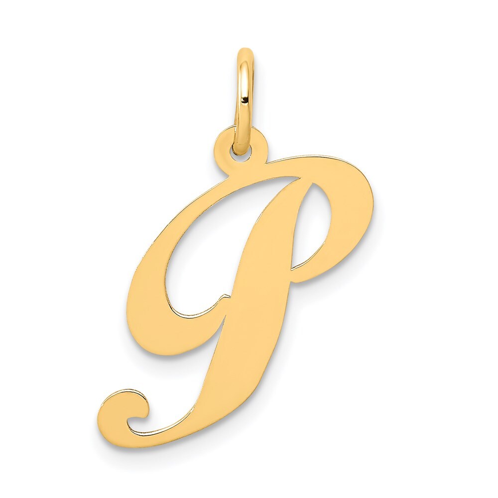 14k Yellow Gold Medium Fancy Script Letter P Initial Charm Pendant for Women