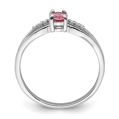 Sterling Silver Rhod-plated Diamond Pink Tourmaline Ring Size 6