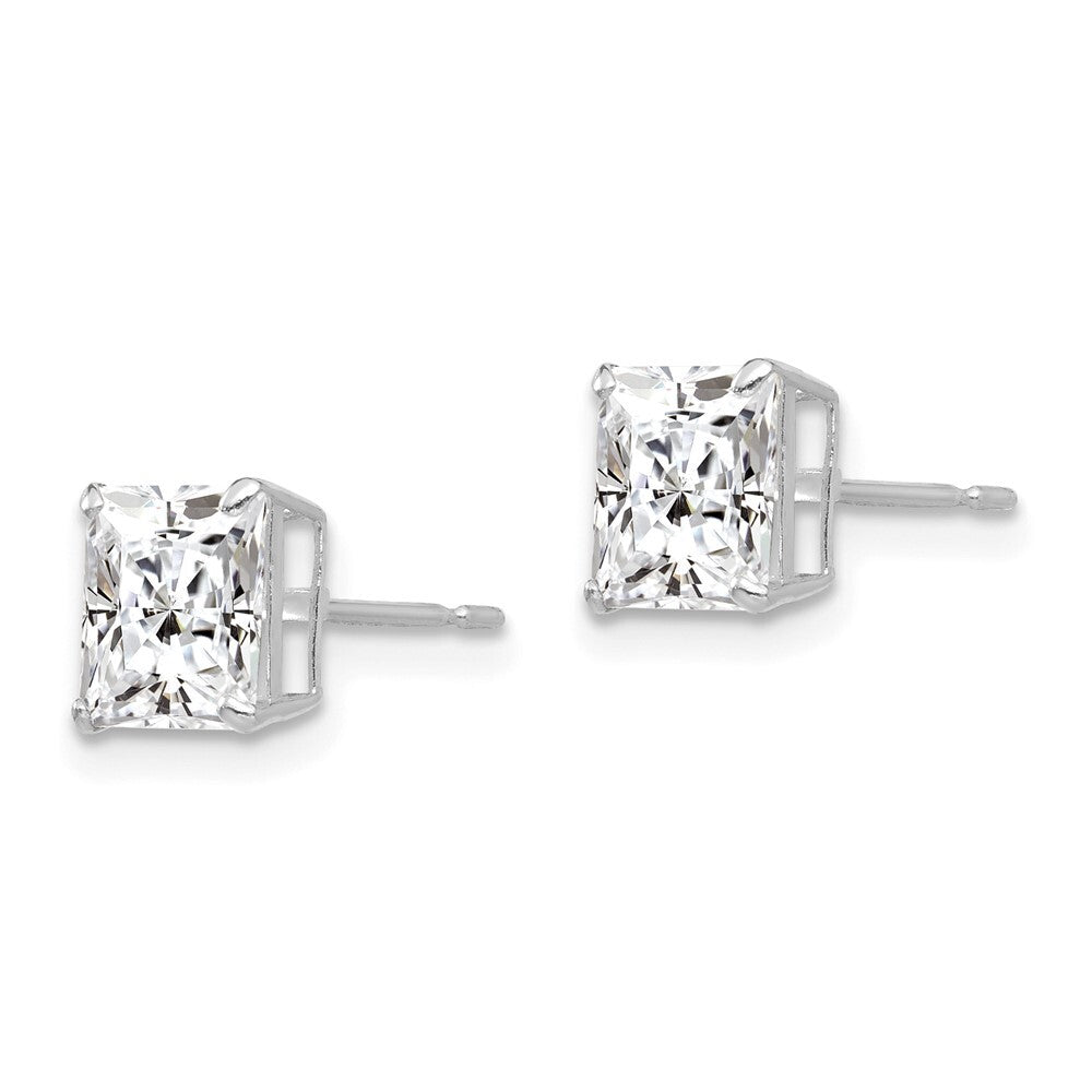 14k White Gold 6mm Square Cubic Zirconia Stud Earrings Gift for Women