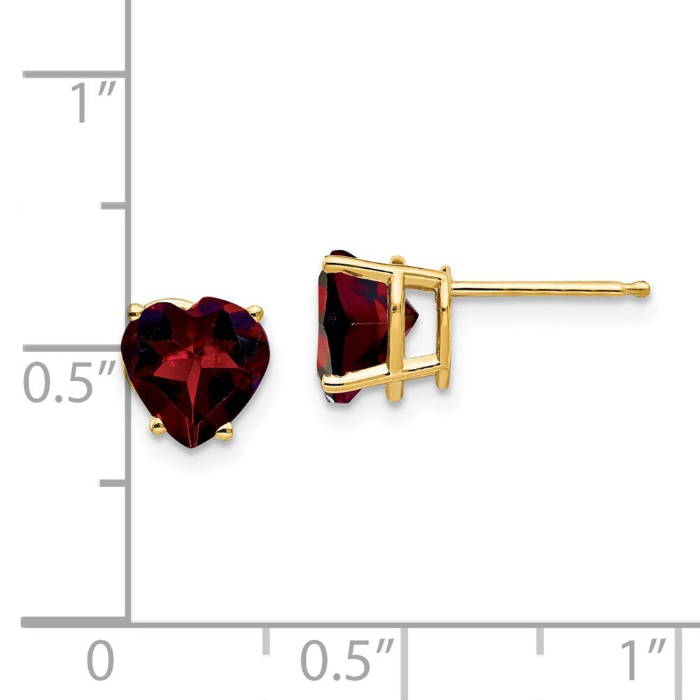 14k Yellow Gold 7mm Heart Garnet Stud Earrings Gift for Women