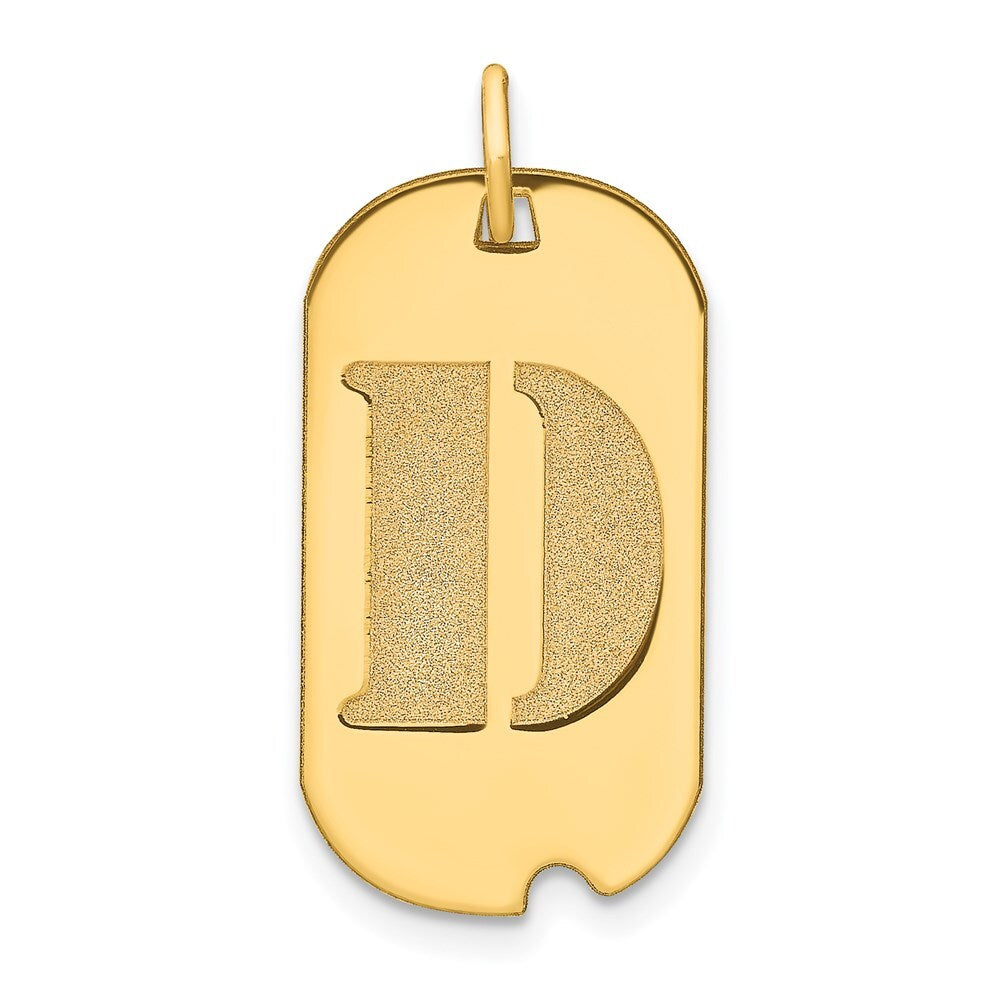14k Yellow Gold Polished Letter D Initial Dog Tag Pendant for Women