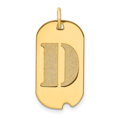 14k Yellow Gold Polished Letter D Initial Dog Tag Pendant for Women