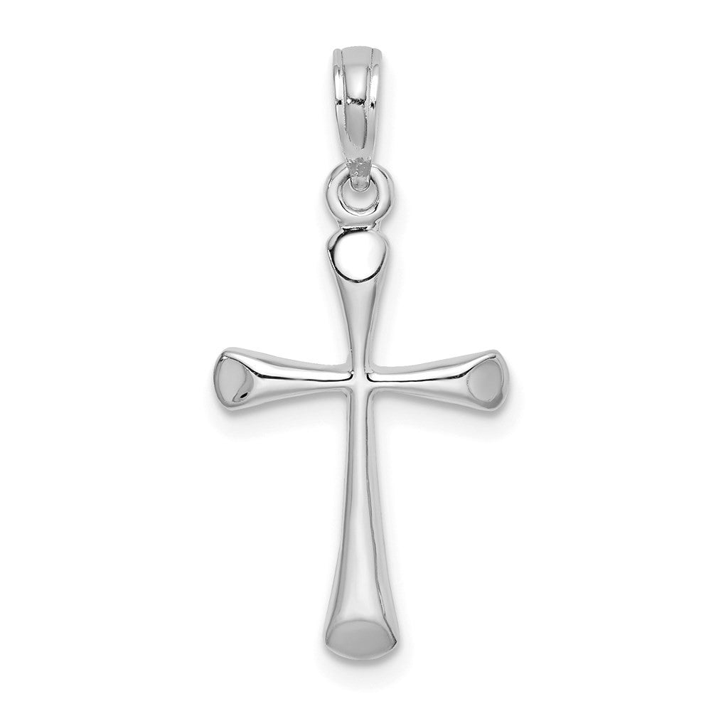 14k White Gold Polished Beveled Tip Cross Charm Pendant