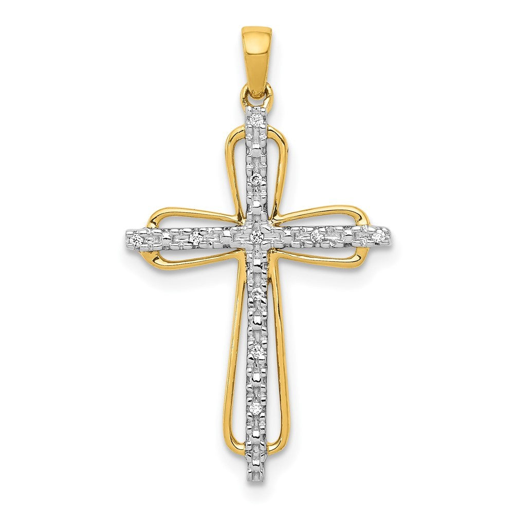 14k Yellow Gold & Rhodium .03ct. Diamond Cross Pendant