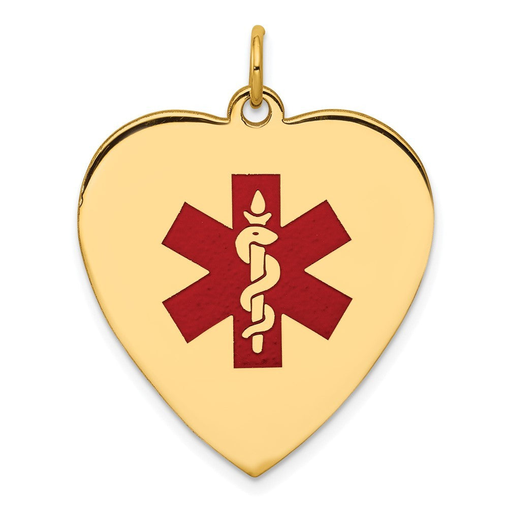 14k Yellow Gold 24mm Heart-Shaped Red Enameled Medical Jewelry Pendant