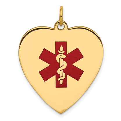 14k Yellow Gold 24mm Heart-Shaped Red Enameled Medical Jewelry Pendant