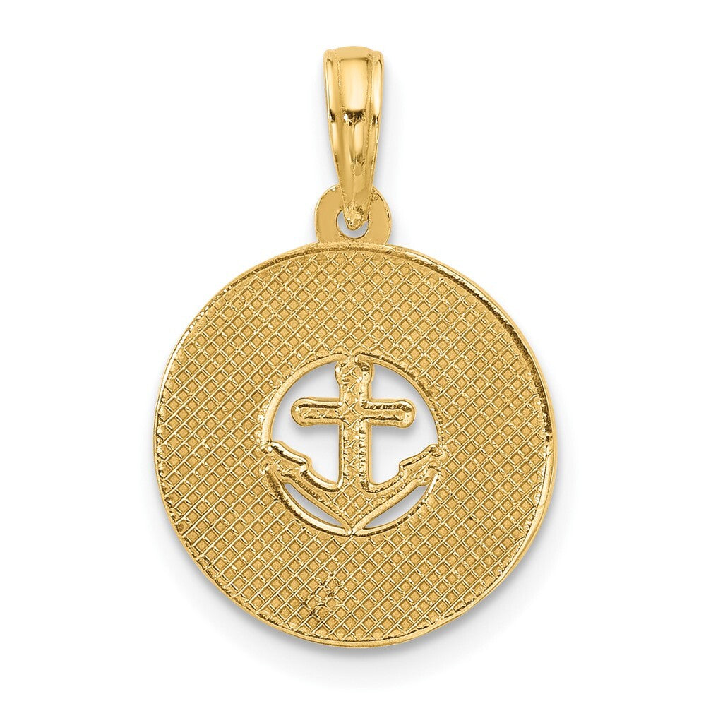 14k Yellow Gold Polished Anchor and Stars Charm Pendant for Women