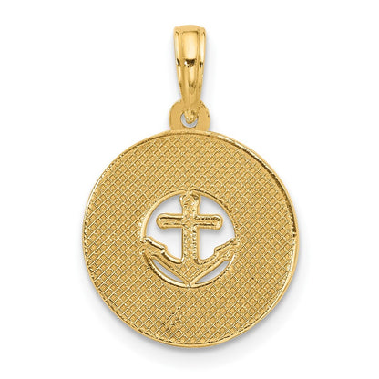 14k Yellow Gold Polished Anchor and Stars Charm Pendant for Women