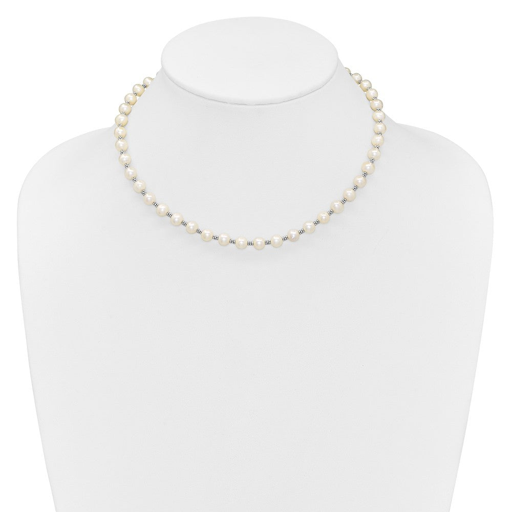Sterling Silver 6-7mm White Round Cultured Pearl Necklace 16+2"