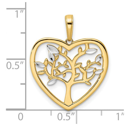 14k Yellow Gold and White Rhodium Diamond-cut Tree of Life Heart Pendant