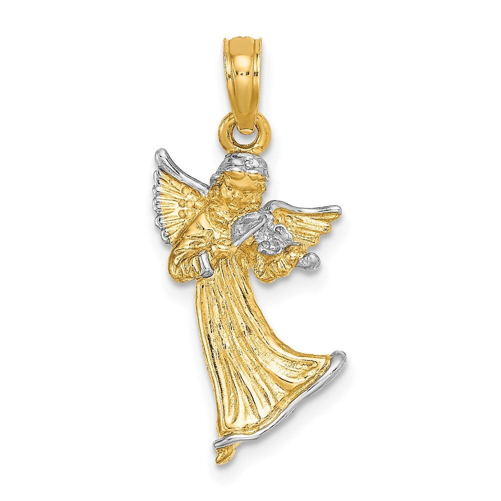14k Yellow Gold White Rhodium 3-D Angel Playing Violin Charm