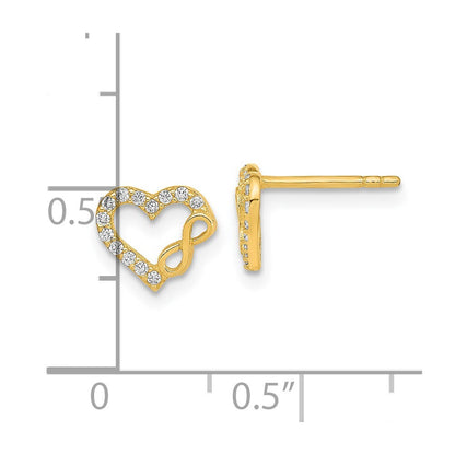 14k Gold Polished Cut Out Heart & Infinity Sign Cubic Zirconia Stud Earrings