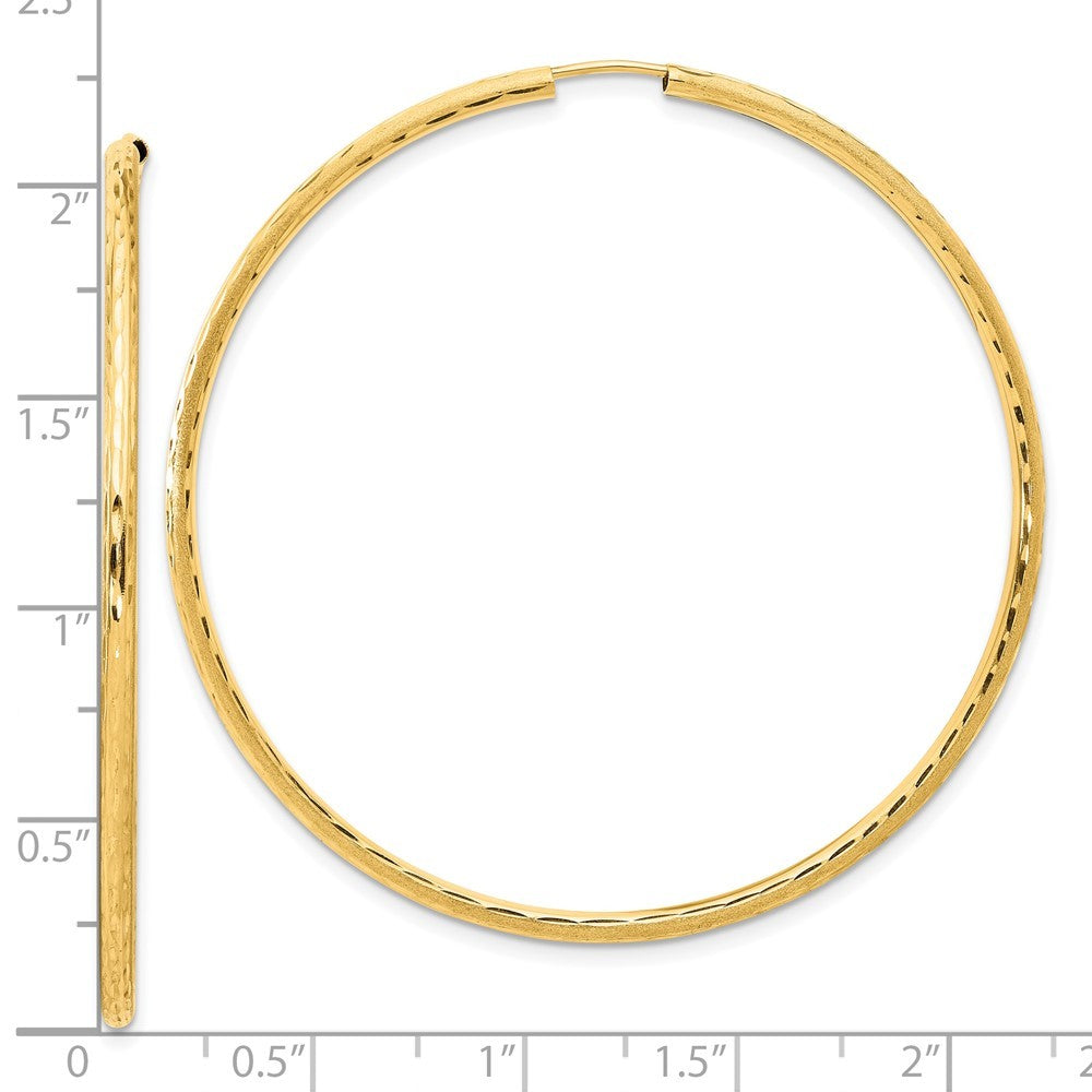 14k Yellow Gold Polished and Satin Diamond-Cut 2mm Endless Hoop Earrings