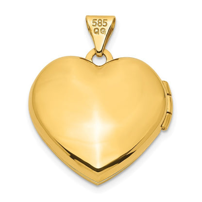 14k Yellow Gold Brushed Beaded Edge 18mm Heart Locket Pendant for Women