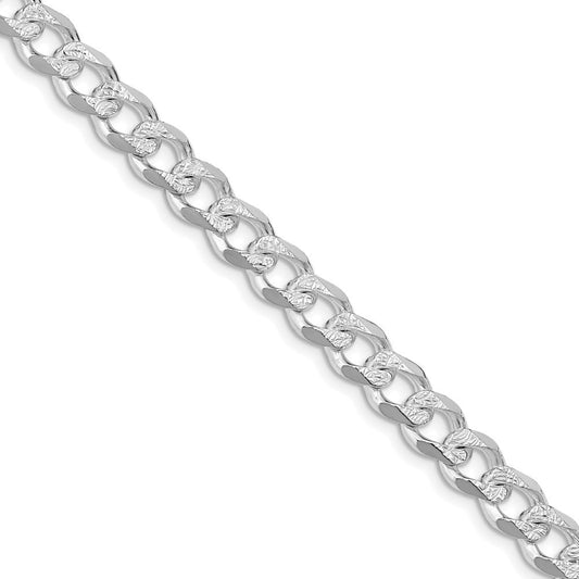 Sterling Silver Rhodium-plated 7.5mm Pave Curb Chain Necklace