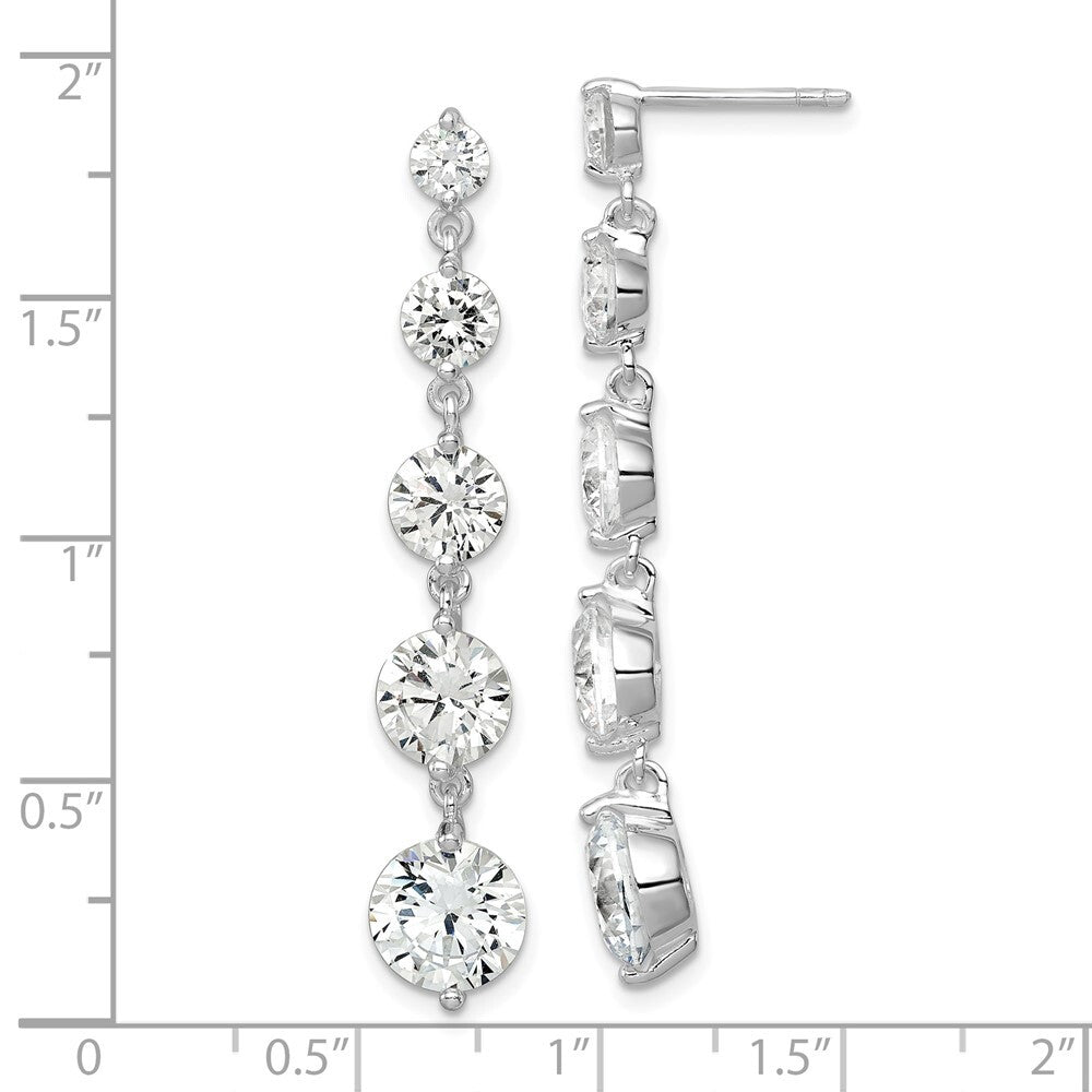 Sterling Silver Rhodium-plated Clear Cubic Zirconia Journey Dangle Post Earrings